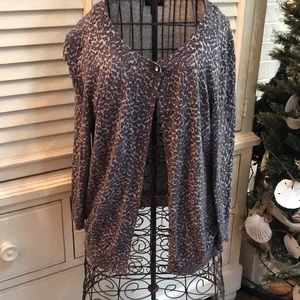 Talbots MP Gray Leopard Cardigan